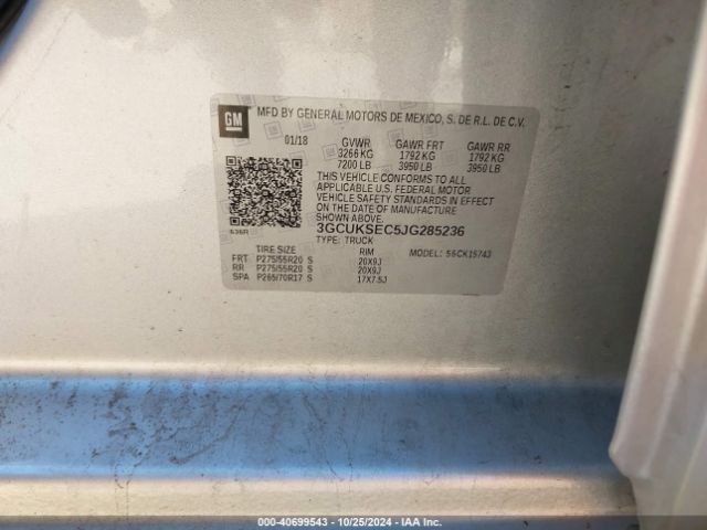 3GCUKSEC5JG285236 Chevrolet Silverado 1500 1lz