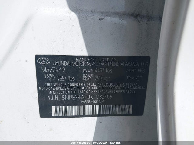 Aukcja sprzedaży 2019 Hyundai Sonata Se, vin: 5NPE24AF0KH782705, numer aukcji: 40699556
