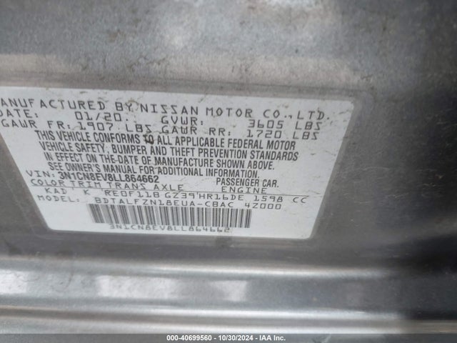 Nissan Versa Sv Xtronic Cvt 2020 3N1CN8EV8LL864662 Image 9