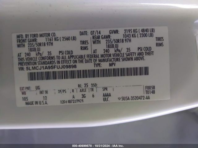 5LMCJ1A95FUJ09898 Lincoln MKC