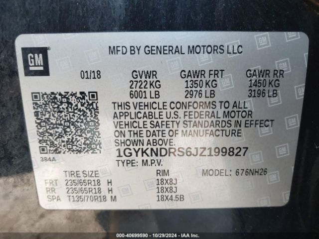 1GYKNDRS6JZ199827 Cadillac XT5 LUXURY