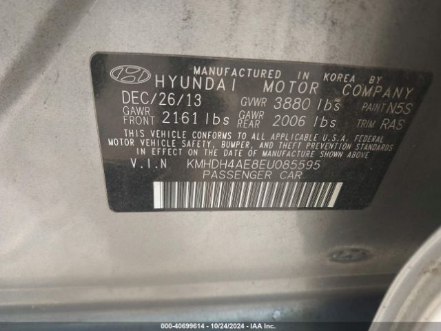 KMHDH4AE8EU085595 Hyundai ELANTRA SE