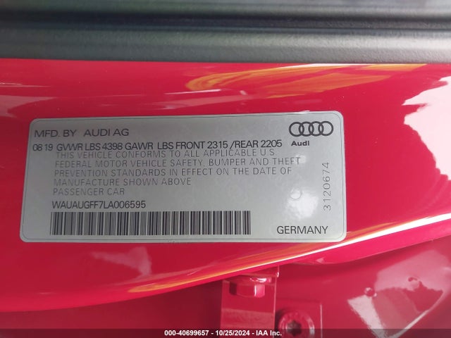 WAUAUGFF7LA006595 Audi A3 Premium 40 Tfsi Front-wheel Drive S Tronic