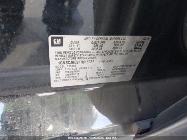 1GNSCJKC2FR615027 Chevrolet Suburban 1500 Lt