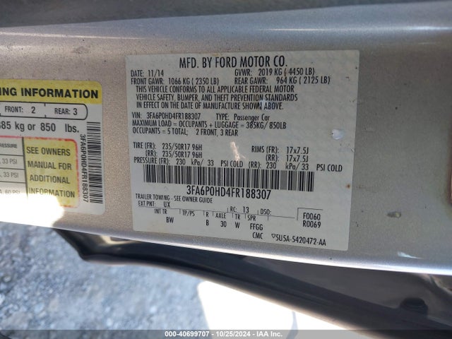 Ford FUSION SE 2015 3FA6P0HD4FR188307 Image 9