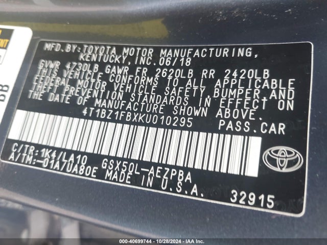 4T1BZ1FBXKU010295 Toyota AVALON LIMITED