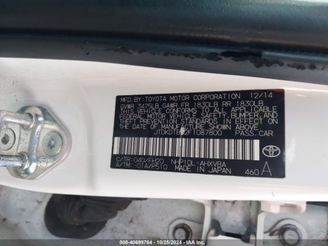 JTDKDTB32F1087800 Toyota Prius C One