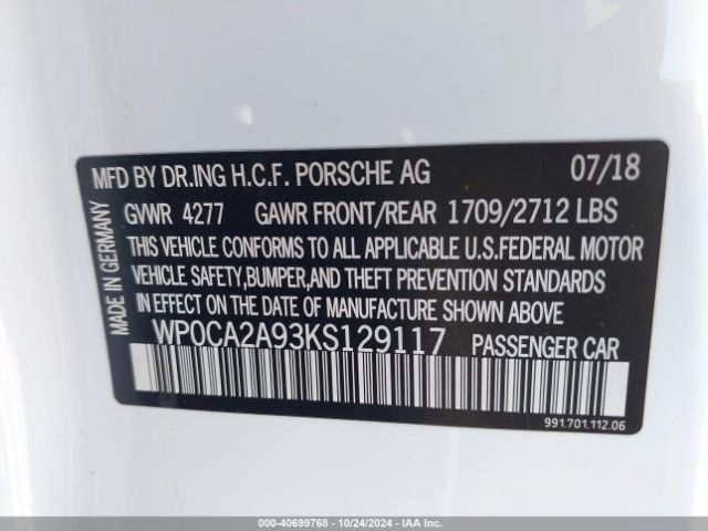 2019 PORSCHE 911 WP0CA2A93KS129117 Photo 8