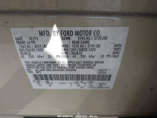2LMPJ8LR6GBL40265 Lincoln Mkx Reserve