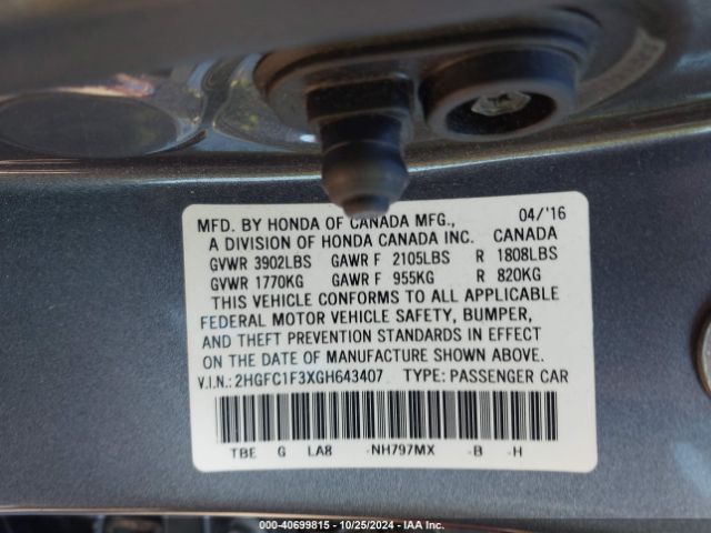 2HGFC1F3XGH643407 Honda Civic Ex-t