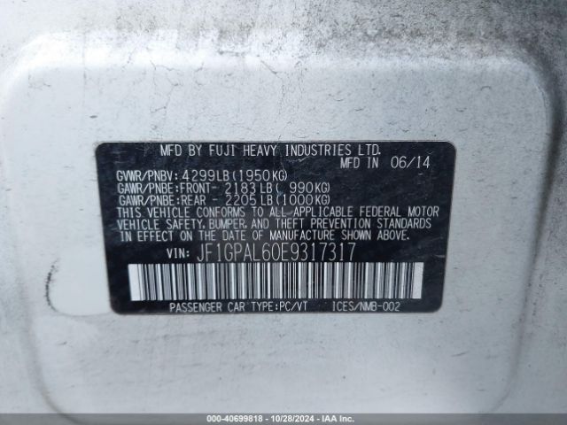 JF1GPAL60E9317317 Subaru Impreza 2.0i Sport Premium