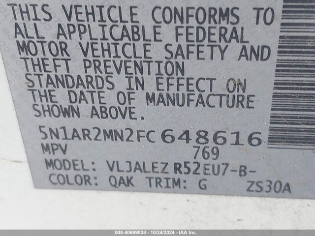 Nissan Pathfinder Platinum/s/sl/sv 2015 5N1AR2MN2FC648616 Image 9