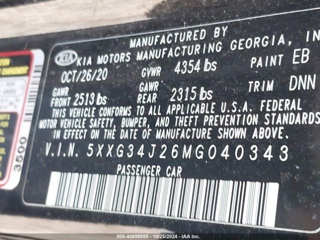 5XXG34J26MG040343 KIA K5 EX