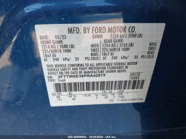 3FTTW8E38PRA42875 Ford Maverick Lariat