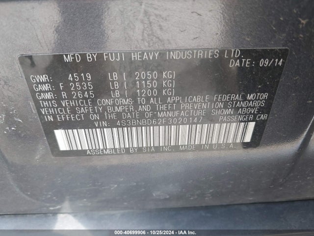 Subaru Legacy 2.5i Premium 2015 4S3BNBD62F3020147 Image 9