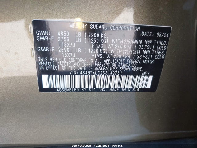 Subaru Outback Onyx Edition 2025 4S4BTALC2S3139751 Image 9
