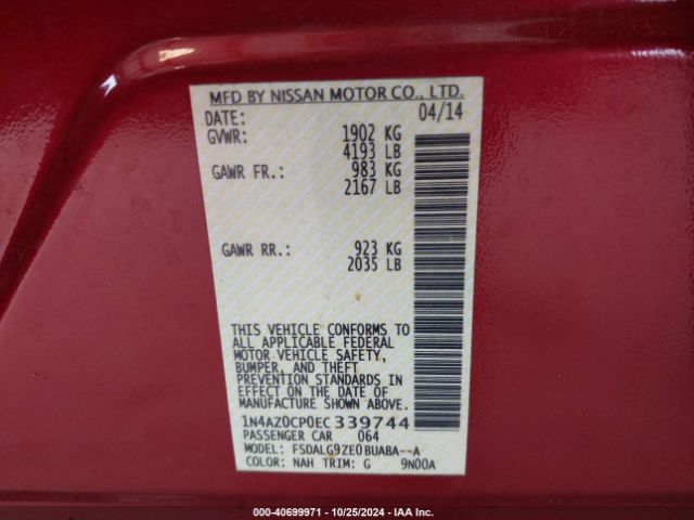 1N4AZ0CP0EC339744 Nissan Leaf Sl