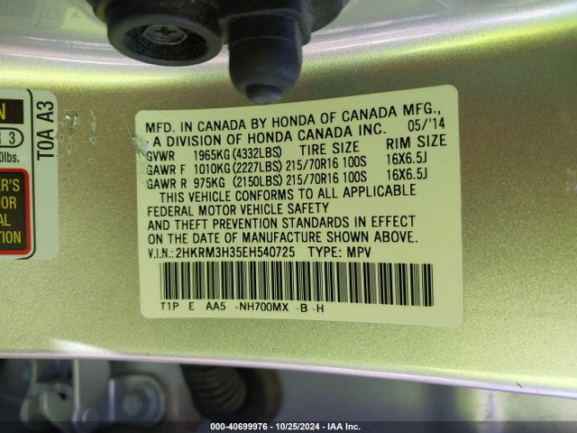 Honda CR-V LX 2014 2HKRM3H35EH540725 Image 9