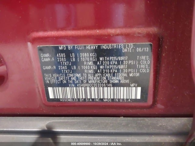 Subaru Outback 2.5i Premium 2014 4S4BRBCC2E3206146 Image 9