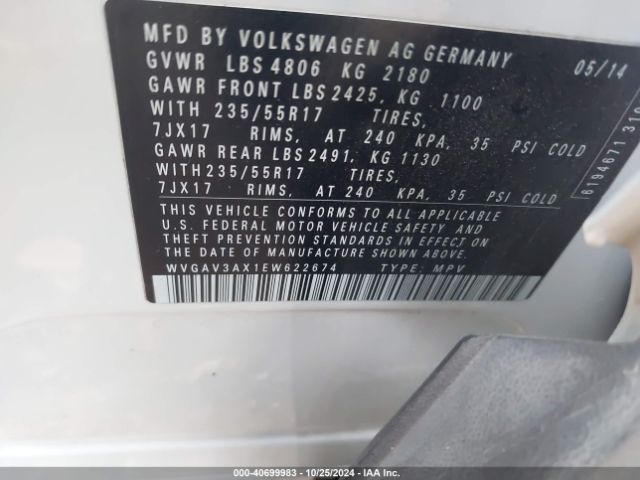 WVGAV3AX1EW622674 Volkswagen TIGUAN SE