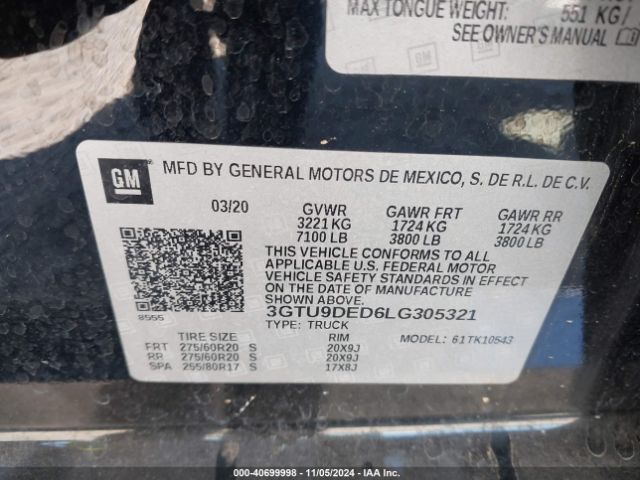 3GTU9DED6LG305321 GMC Sierra 1500 4wd  Short Box Slt