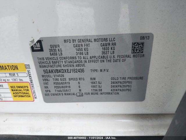 Buick Enclave Leather 2014 5GAKVBKDXEJ162436 Image 9