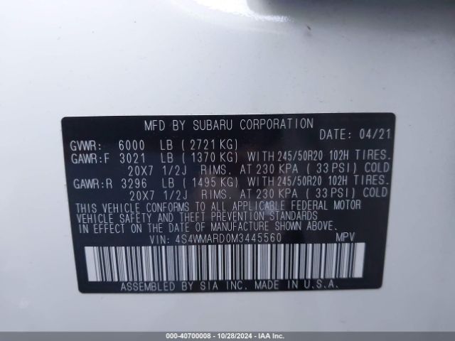 4S4WMARD0M3445560 Subaru Ascent Touring