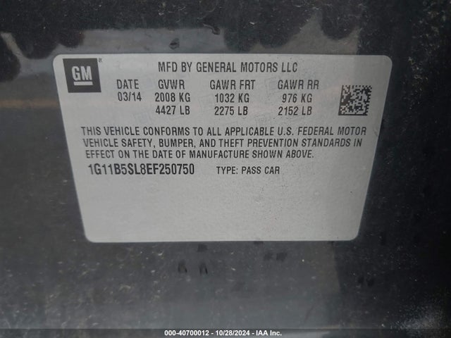 Chevrolet Malibu 1ls 2014 1G11B5SL8EF250750 Image 9