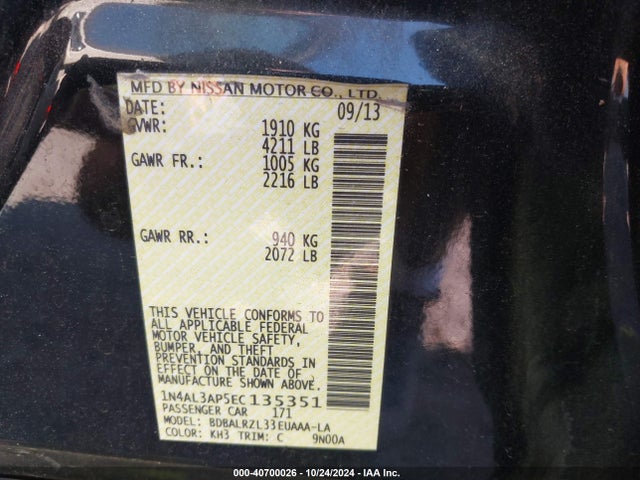 Nissan Altima 2.5 S 2014 1N4AL3AP5EC135351 Image 9
