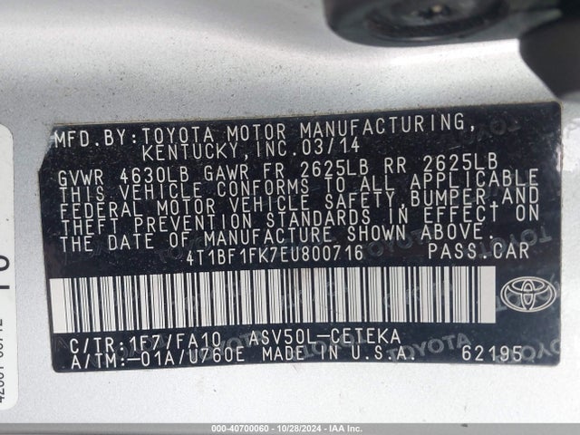 Toyota CAMRY L 2014 4T1BF1FK7EU800716 Image 9