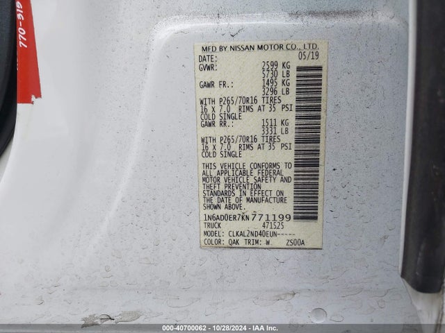 Nissan Frontier Sv 2019 1N6AD0ER7KN771199 Image 9