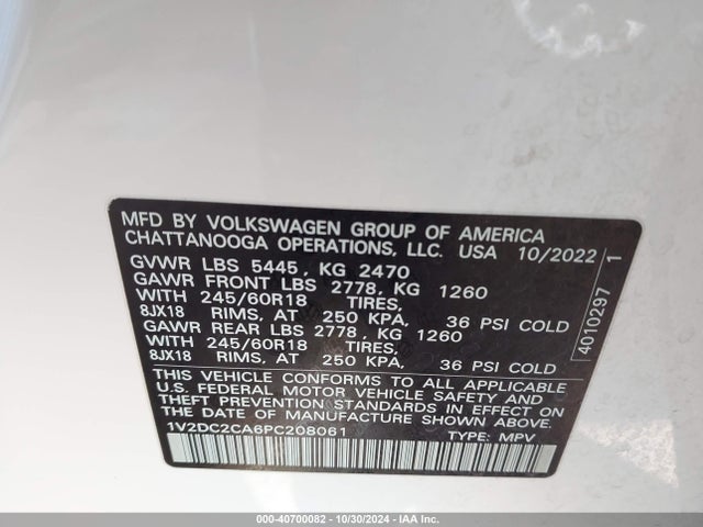 1V2DC2CA6PC208061 Volkswagen Atlas Cross Sport 2.0t Se