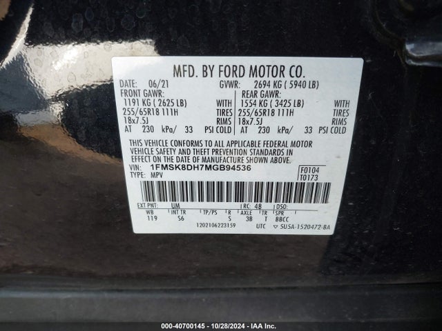 Ford EXPLORER XLT 2021 1FMSK8DH7MGB94536 Image 9