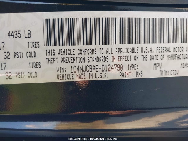 1C4NJCBA6HD124790 Jeep Compass Sport Fwd