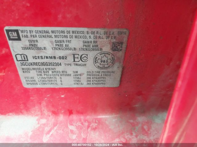 3GCUKREC0GG262304 Chevrolet Silverado 1500 1lt/2lt