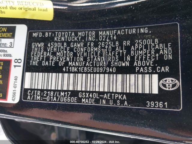 4T1BK1EB5EU097940 Toyota AVALON LIMITED