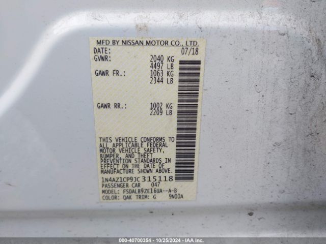 1N4AZ1CP9JC315118 Nissan LEAF S