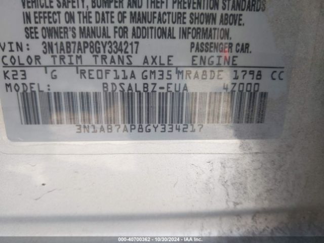 3N1AB7AP8GY334217 Nissan SENTRA S