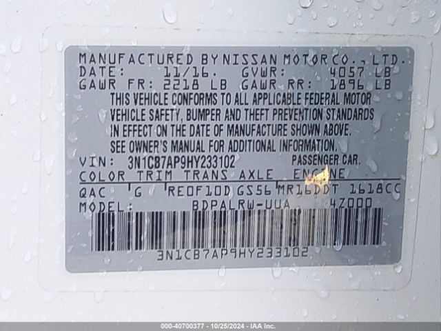 3N1CB7AP9HY233102 Nissan Sentra Sr Turbo