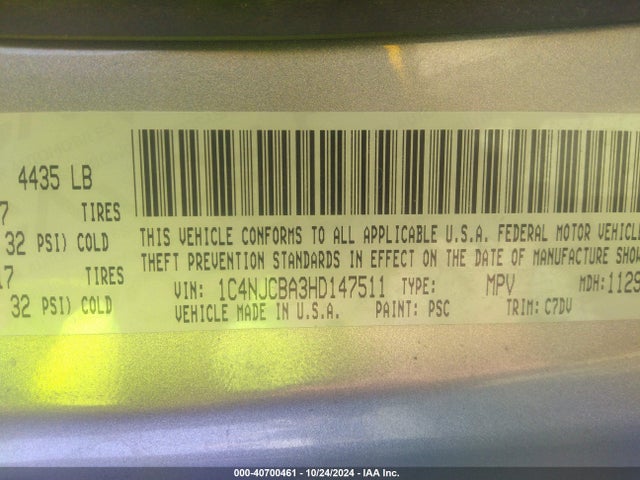1C4NJCBA3HD147511 Jeep Compass Sport Fwd