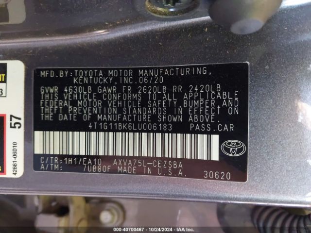 4T1G11BK6LU006183 Toyota Camry Se Awd