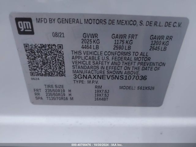 3GNAXNEV5NS107036 Chevrolet Equinox Fwd Premier