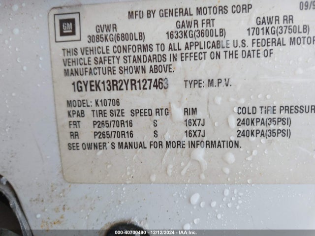 2000 CADILLAC ESCALADE 1GYEK13R2YR127463 Photo 8