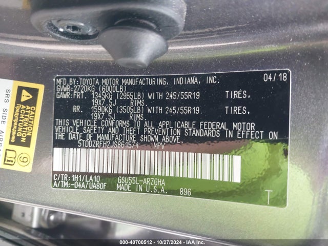 Toyota Highlander Limited Platinum 2018 5TDDZRFH2JS861574 Image 9