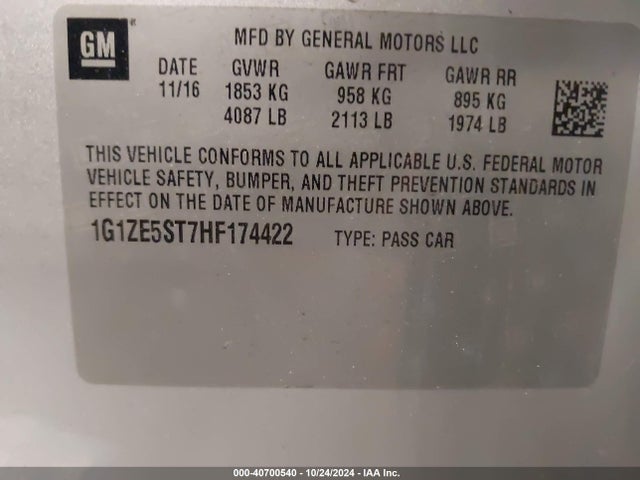 1G1ZE5ST7HF174422 Chevrolet MALIBU 1LT
