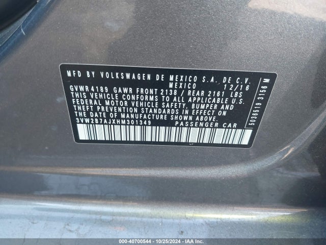 3VW2B7AJXHM301349 Volkswagen Jetta 1.4t S