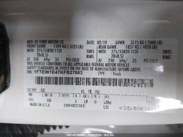 Ford F-150 Lariat 2019 1FTEW1E47KFB27883 Image 9