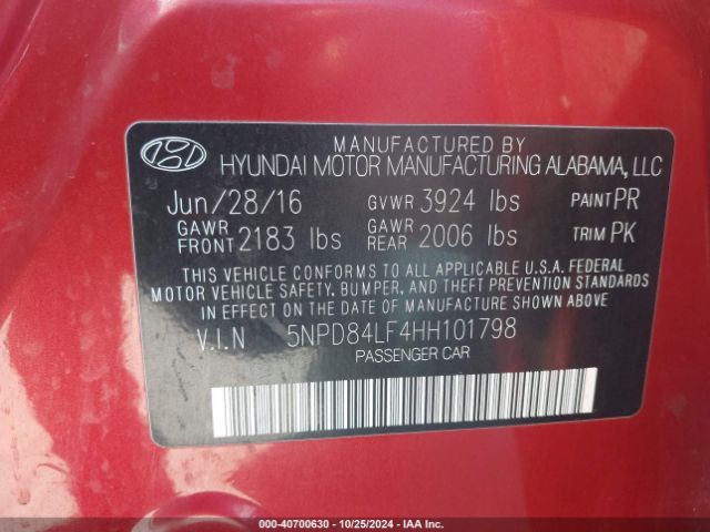 5NPD84LF4HH101798 Hyundai Elantra Limited
