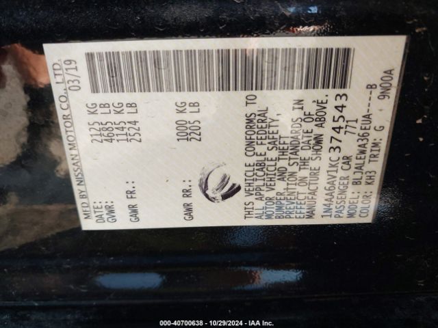 1N4AA6AV1KC374543 Nissan Maxima 3.5 Sl