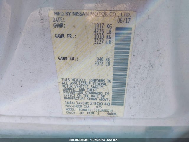 Nissan Altima 2.5 Sr 2017 1N4AL3AP5HC290048 Image 9